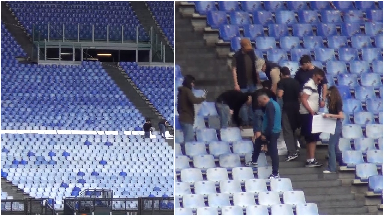 La Curva Nord della Lazio prepara la scenografia per la finale di Coppa Italia